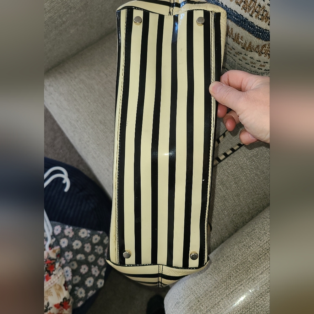 Kate Spade Patent Leather Black and Tan Striped Tote - Picture 10 of 11